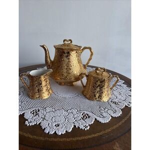Vintage Old Money Dixon Art Studio Weeping Gold Tea Set 22 KT. Gold.collectable.